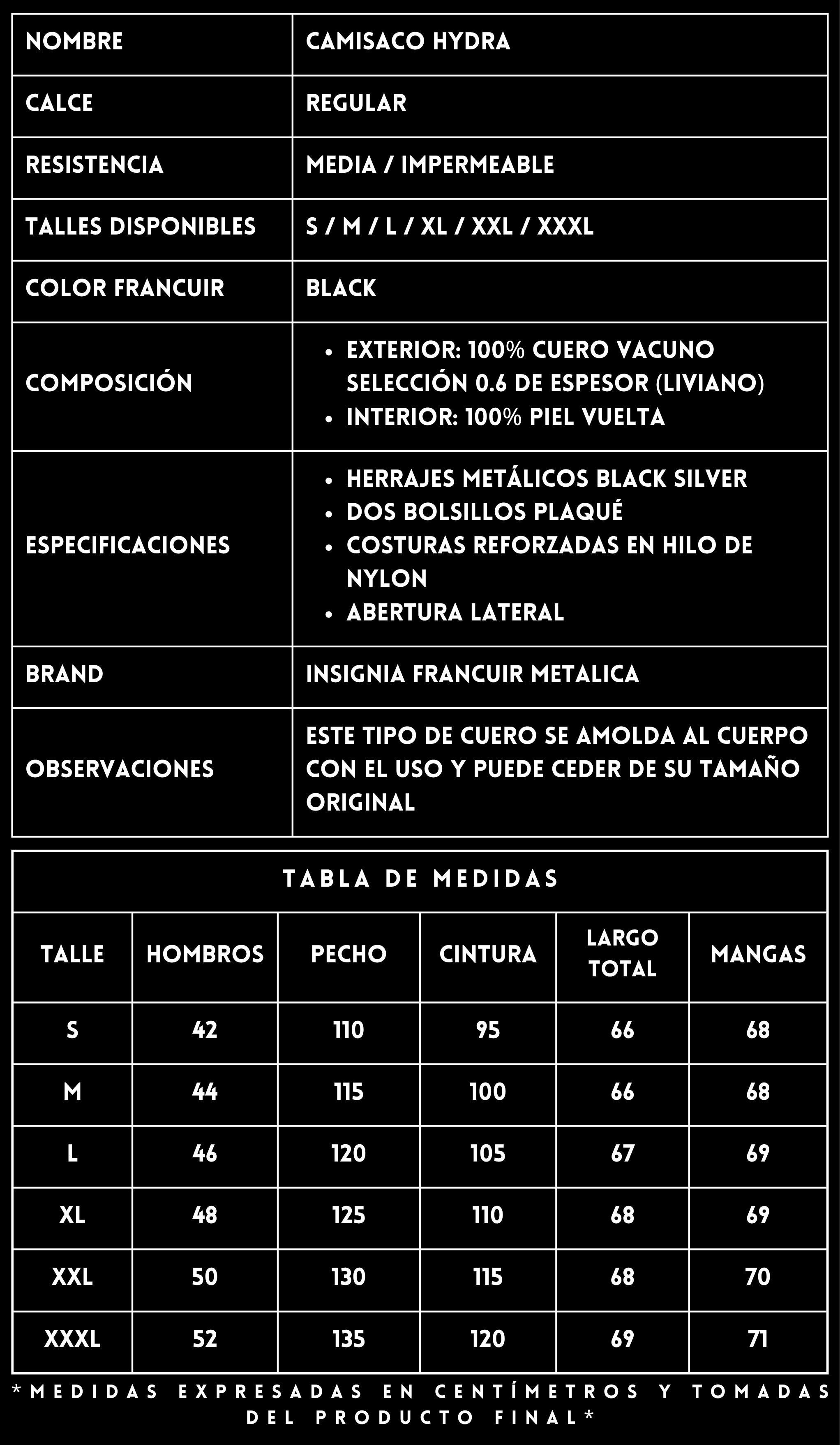 FICHA CAMISACO HYDRA BLACK FRANCUIR